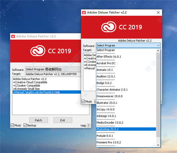 Adobe CC 2019通用破解授權(quán)補(bǔ)丁 Deluxe Patcher